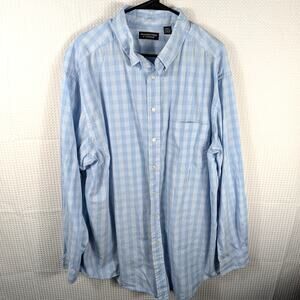 Roundtree & Yorke 2XLT Blue Check Long Sleeve Button Front Shirt Cotton Men’s
